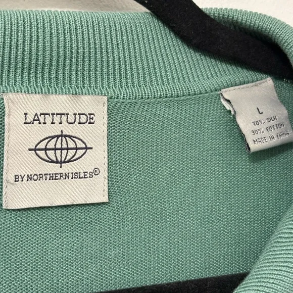 Latitude Northern Isles Silk Cotton Blend Green Polo shirt Sz L - Picture 3 of 4